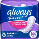 Always Discreet Adult Incontinence & Postpartum Incontinence Pads for Women, Heavy Absorbency 48 Count x 3 Packs (144 Count total)
