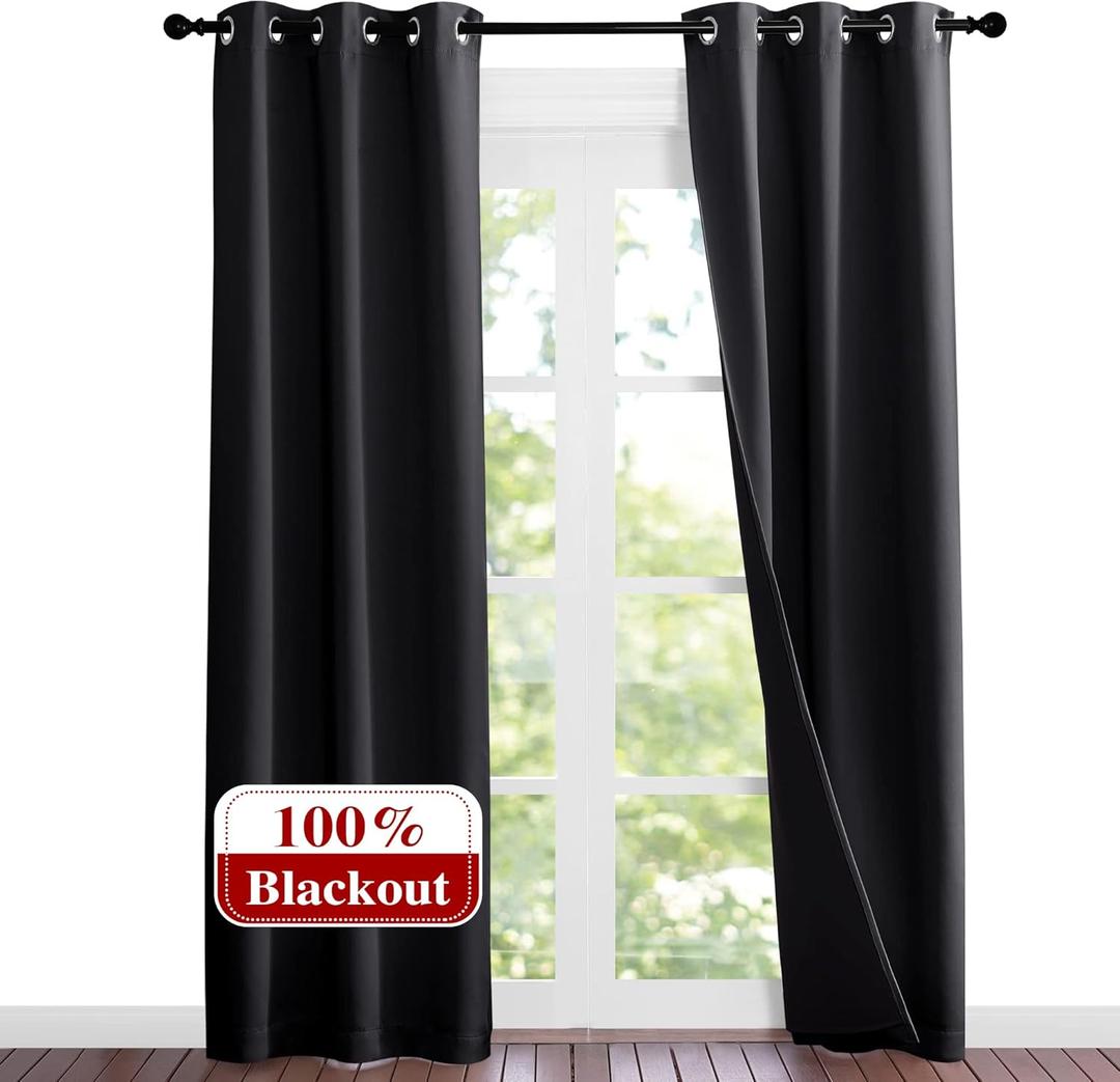 NICETOWN High-End Thermal Kitchen Curtains, Full Blackout Curtains 84 Inches Long for Dining Room, Soundproof Window Treatment Drapes for Hall Room, Black, 37" Wide Per Panel, Set of 2 Panels (37"W x 84"L (Pack of 2))