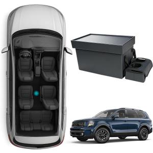 ELECFRESH Car Seat Organizer for SUVs with Third-Row Seating, Backseat Console Storage Box with Cup Holder, Kids Toys Box Pet Supplies Snack Storage Bin, Fits Telluride/Pilot/Explorer Most 3-row SUVs