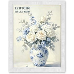 GULETHUN 12x16 Picture Frame, Ornate Ridged Embossed White Poster Frame, 12x16in