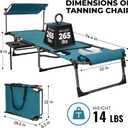 FUNDANGO 4 in 1 Tanning Chair with Face Hole, Beach Lounge Chair w/Canopy Shade & Side Table Chaise Lounge Chairs for Patio, Pool, Lawn, Sunbathing, 5-Position Adjustable Sun Lounger, Cyan