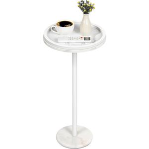 Shinoske Drink Table,Small Round Side Table with White Marble Base,Modern Martini Pedestal Side Table for Small Spaces,Living Room,Bedroom,Balcony (White-1 Pack)