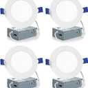 Meconard 4 Pack 4 Inch LED Recessed Ceiling Light with Junction Box, 2700K/3000K/3500K/4000K/5000K Selectable, 9W=75W 750LM, Dimmable Canless Downlights, ETL and Energy Star Listed