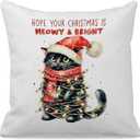grapehiker Christmas Black Cat Pillow Covers 18x18, Gifts for Cat Lovers, Winter Holiday Christmas Black Kitten Kitty Decorative Throw Pillow Covers for Couch Bedroom Living Room Home