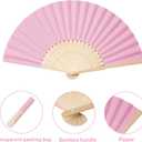 Sepwedd 50pcs Pink Paper Hand Fan Bamboo Folding Handheld Paper Fan for Wedding Party and Home Decoration