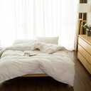 EMME Cotton Duvet Cover Queen Size 3-Piece Set 100% Washed Cotton Bedding Comforter Cover Full Size with 2 Pillow Shams Solid Color (Cream White, Full/Queen)