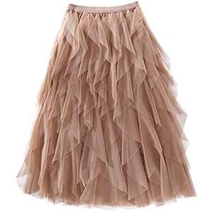 Femiserah Women's Long Rainbow A Line Tulle Tutu Skirts Tiered Skirt Petticoat S/M