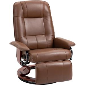 HOMCOM Swivel Recliner Chair, PU Leather Reclining Armchair with Retractable Footrest, Lounge Chair with Wood Base and Adjustable High Back for Small Spaces, Living Room, RV, Bedroom, Brown