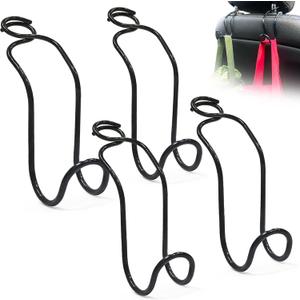 Car Headrest Hooks 4 Pack Universal Purse Holder for SUV Truck Interior Accessories for Women Men Heavy Duty Car Seat Back Storage Organizers Automotive Travel Essentials Auto Stuff (4 * Large Size) (Black)
