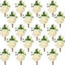 Sherr 10 Pcs Rose Boutonniere for Men Wedding Corsage Rose Groom and Groomsmen Boutonniere with Artificial Flower for Rustic Vintage Wedding Ceremony Anniversary Dinner Prom Party (White)