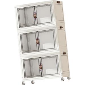 Foldable Storage Cabinet Storage Containers Practical Home Accessory with Casters Stackable Storage Bins for Dorm Living Room, White 3 Layers 65 cm