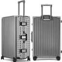 ROAMING Zipperless Luggage 26 Inch with Aluminum Frame, Checked-Large Lightweight 3-Layer PC Hard Shell Suitcase with Spinner Wheels, Metal Travel Luggage with Three TSA Locks, gray