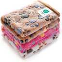 Luciphia 1 Pack 3 Blankets Super Soft Fluffy Premium Fleece Pet Blanket Flannel Throw for Dog Puppy Cat Paw Brown/Pink/White, Medium (30x20 inch)