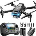 Drone with Camera - Drone with Screen on Controller for Beginners, Foldable Remote Control Quadcopter with Gesture Control, 3D Flip, One Key Start, Emergency Stop, 2 Batteries, Easier to use to use (PK01 Screen Control Black-1)