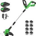 SOYUS Weed Wacker Cordless, 20V 12 Inch Cordless String Trimmer Edger, Weed Wacker Battery Operated with 8 PCS Replacement Spool Trimmer Lines with 2x2.0Ah Battery and Charger