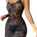 SOLY HUX Women's Floral Lace Sheer Split Hem Babydoll Lingerie Sleepwear Chemise with Thong XL