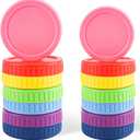 14 Pack 7 Wide Mouth & 7 Regular Mouth Mason Jar Lids, Suitable for Ball, Kerr and More, with Silicone Rings, Leak proof Plastic Storage Cap, 86mm &70mm, Reusable Jar Lid Tops, Colored Caps for Mason
