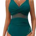 Womens One Piece Swimsuit Petal Hollow Curvy Mesh Tummy Control Bathing Suits for Women (Green, XL)