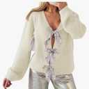 Womens Bow Sweater Cardigan Trendy Button Down Open Front Sweaters Sexy Knit Fall Coats M