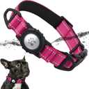 TagME Airtag Dog Collar,Waterproof Reflective Pet Collar with Airtag Holder,Soft Padded and Double D-Rings for Small Dogs, Small(10.5"-14"), Hot Pink