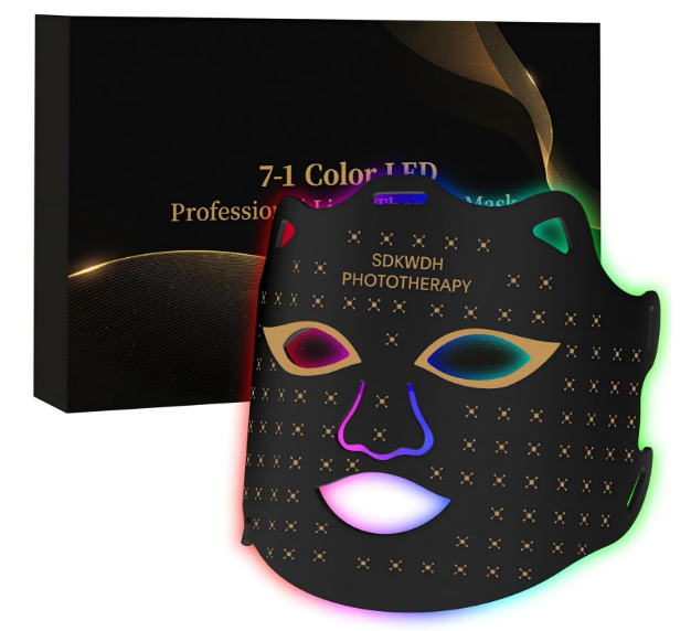 Red Light Mask for Face, 7-1 Colors Facial Care Mask, 850nm Infrared & Red Light Masks, Ergonomic Design for Home & Travel, Black