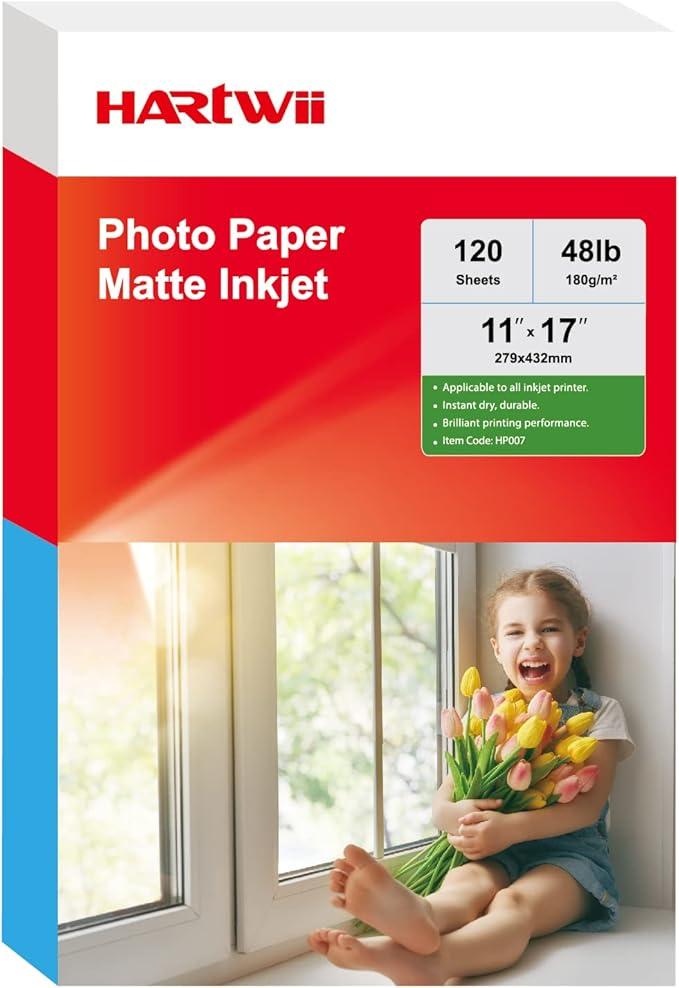 120 Sheets Matte Presentation Paper 11x17 48Lb 180gsm Photo Paper for All Dye Ink Inkjet Printers