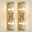 Set of 2 Brushed Brass Vanity Lights, Industrial Bathroom Wall Sconces with Glass Shades for Mirror Lighting