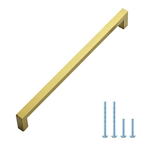 Ravinte 1 Pack Gold Cabinet Pulls 10 Inch Brushed Brass Kitchen Cabinet Handles Gold Square Kitchen Hardware for Drawer Pulls Come with Screwdriver