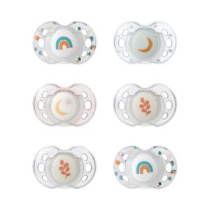 Tommee Tippee Night Time Pacifier, 18-36 Months, Symmetrical Silicone Baglet, BPA-Free Binkies, Glow in The Dark Technology, White Rainbow, Pack of 6