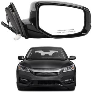 Dasbecan Right Passenger Side Door Mirror Assembly Compatible with Honda Accord 2013-2017 Power Glass Heated with Turn Signal Light Replaces HO1321275 Black 6Pins