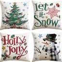 2 x Artscope Christmas Tree Snowman Throw Pillow Covers 20x20 Inch Set of 4, Let It Snow Holly Jolly Winter Hoilday Christmas Decoration Pillow Cases for Home Sofa Couch Decor-Beige