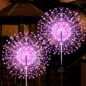 JJGoo Solar Firework Lights, 2 Pack 120 LEDs 2 Lighting Modes Solar Garden Lights Outdoor Waterproof for Yard Patio Walkway Pathway Party Wedding Christmas Decorative - Pink