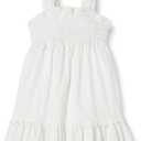 Amazon Essentials Girls and Toddlers' 100% Cotton Smocked Tank Dress (4T, White)