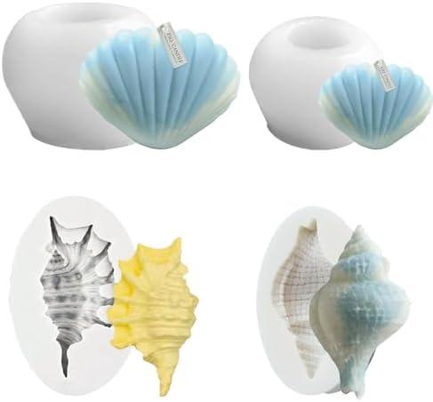 4-Pack Shell Silicone Molds for Candle and Soap Making – 3"x2"x4" Ocean Theme Conch and Seashell Molds for DIY Aromatherapy Candles, Resin Crafts, and Handmade Gifts