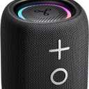Tribit StormBox Mini+ Portable Bluetooth Speaker, 12W Wireless Speaker with 360Surround Sound, 12H Playtime, Custom EQ, BT5.4, IPX7 Waterproof, RGB Lights, Type-C, TWS, AAC/SBC, Home/Outdoor/Travel, Black
