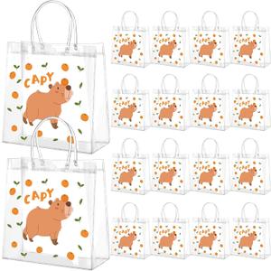 Resholder 24 Pcs Capybara Party Gift Bags Clear Cute Capybara Goodie Bags with Handle 8 x 8 x 3.15 Inch Return Gift Wrap Totes for Guests Animal Themed Birthday Decoration Baby Shower Party Supplies
