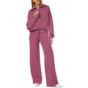 XIEERDUO Lounge Sets For Women 2025 Half Zip Sweatshirt And Wide Leg Sweatpant 2 Piece Outfits Sweatsuit Tracksuit (XX-Large, 13-carmine)
