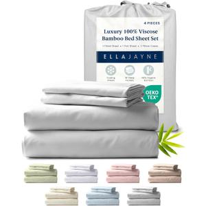 Ella Jayne Viscose Derived from Bamboo Sheets Full Size Set (4 Pieces) Full Size, Ultra Soft & Luxuriously Cooling, Eco-Friendly Full Size Bed Sheets Deep Pockets 16 Inch (Silver)