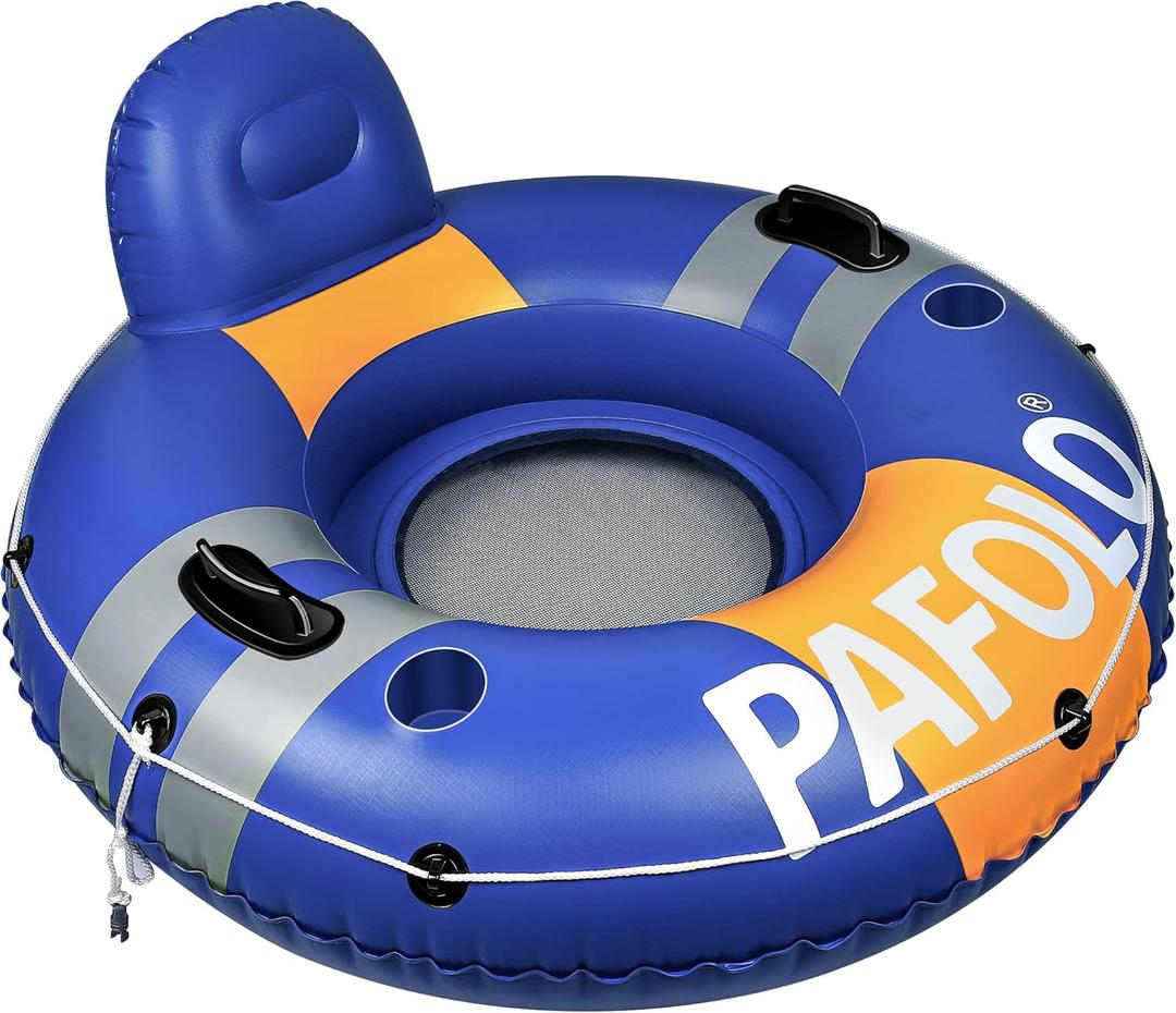 River Tubes for Floating Heavy Duty, Pool Float Adult, 53" Inflatable Float Tube for Beach Lake Rafting, River Floats with Mesh Bottom (Blue &Orange)