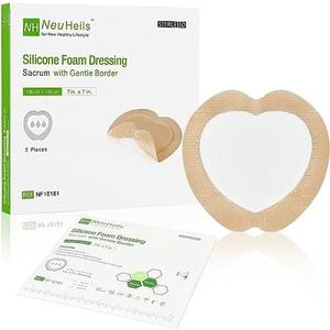 Sacrum Silicone Foam Dressing with Gentle Border for Sacral Ulcer, Pressure Ulcer, Butt Bed Sore, Size 7''x7'' (4.9''x5.3'' Pad), 4 Pack, High Absorbency Silicone Adhesive Wound Bandage by NeuHeils