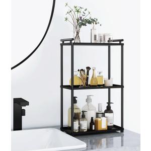 3 Tier Bathroom Organizer Countertop, Stainless Steel Perfume Tray and Vanity Countertop Shelf, Makeup Skin Care Bathroom Organizers and Storage for Dresser, Kitchen (Matte Black) (11.7"D x 5.9"W x 18.5"H)