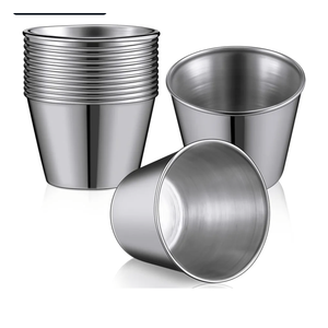 Meanplan 48 Pack Metal Ramekins Stainless Steel Condiment Sauce Cups 1.5 oz Individual Round Condiments Small Metal Ramekins Reusable Mini Dipping Cups Kitchen Vinegar Butter