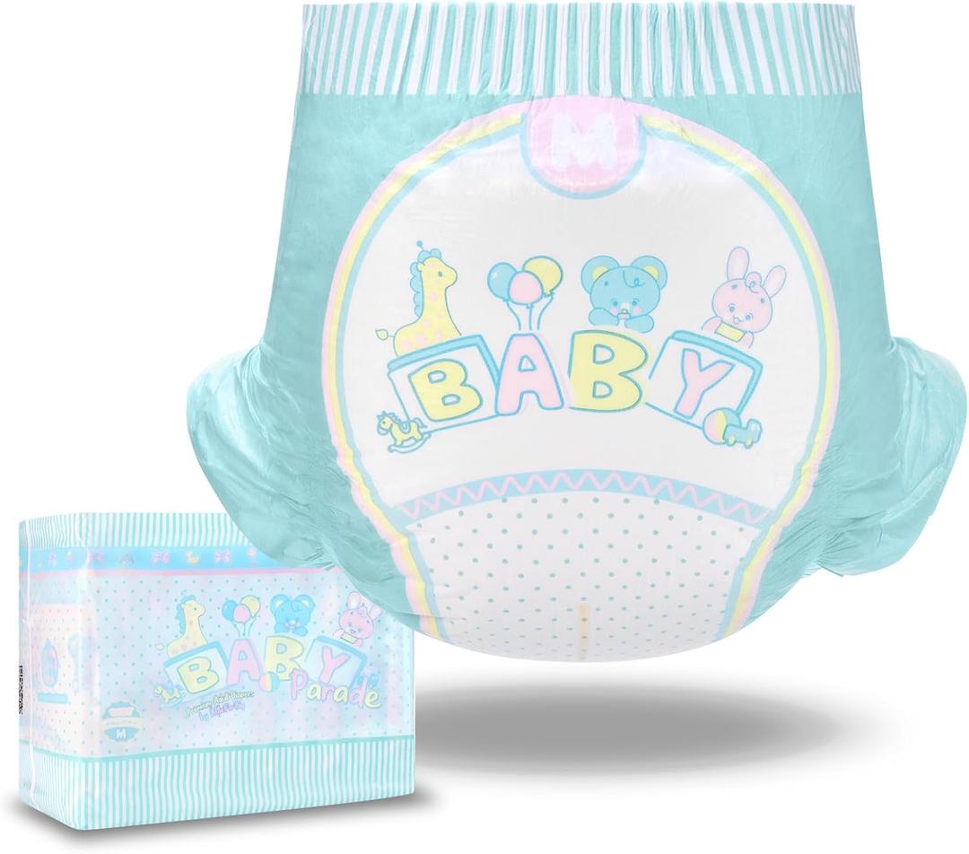 Littleforbig Adjustable Hook-and-Loop Fastener Closure Adult Printed Cloth Back Diaper 10 Pieces - Baby Parade (Medium 28"-38") (Blue)