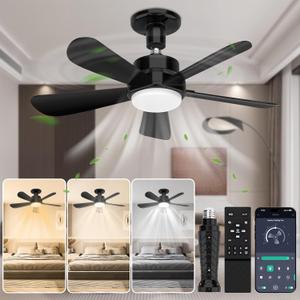 Socket Fan Light with Remote and App Control 22inch Socket Ceiling Fan for E26 Base with Light Dimmable LED Ceiling Fan,3 Colors 6500K,1500 Lumens Bulb for Garage, Bedroom, Kitchen, Living Room, Black
