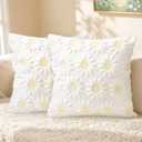 Winter Sunflower Pillow Covers 18x18 Inch Set of 2 Christmas Decorations for Home Soft Plush Faux Fur Throw Pillow Covers 3D Embroidered White Pillow Cases for Couch Bedroom Holiday Decor