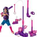 imagifun 4-in-1 T-Ball Set: Kids Baseball Tee ages 3-5, 5-8, Batting Tee, Pitching Machine, Outdoor Sport Toy for Girls (Pink) (4pcs)
