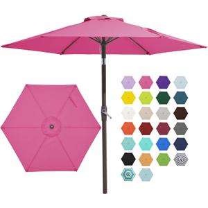 JEAREY 7.5FT Patio Umbrella Market Table Umbrella with 6 Sturdy Ribs, Push Button Tilt/Crank Outdoor Umbrella for Garden, Deck, Backyard, Pool and Beach,Rose Pink
