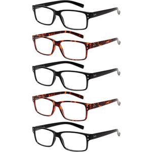 NORPERWIS Reading Glasses 5 Pairs Quality Readers Spring Hinge Glasses for Reading for Men and Women (3 Black 2 Tortoise, 2.25)