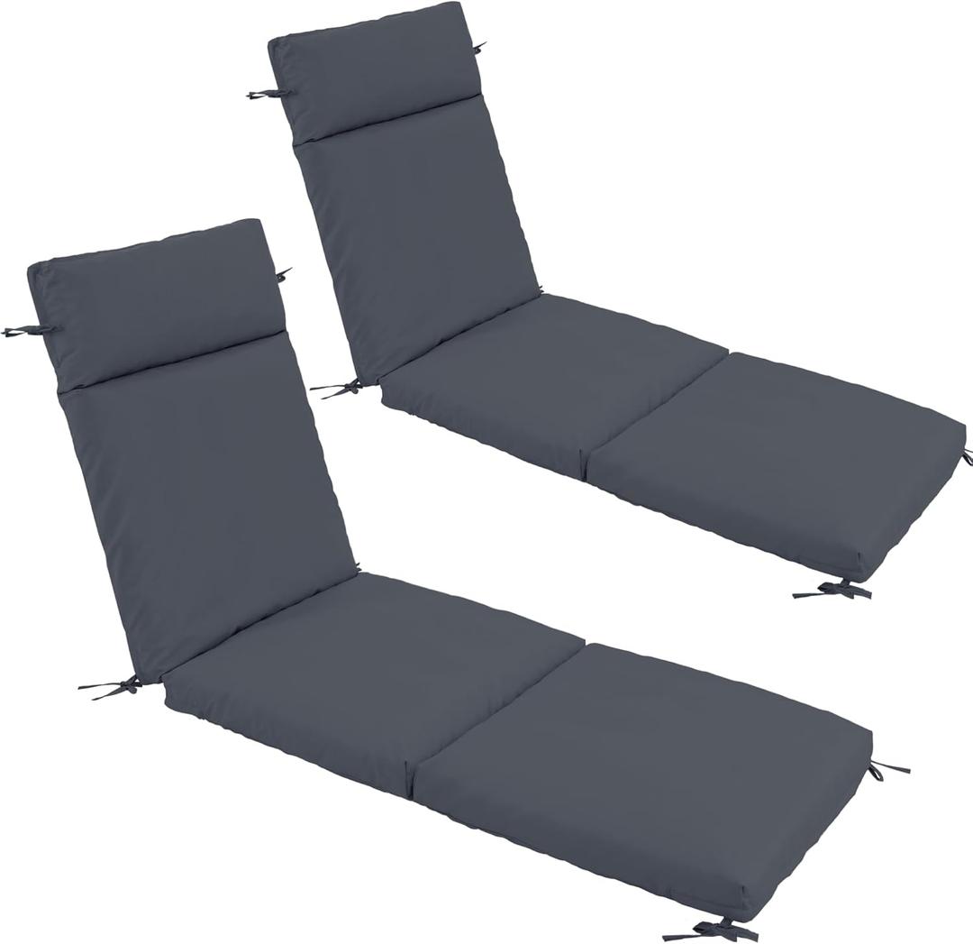 Chaise Lounge Cushion 80x26x3 Inch  Set of 2 Outdoor Lounge Chair Cushions, Lounger Pad Replacement with Fade-Resistant, Removable & Machine-Washable Covers, Ideal for Patio Chaise Chairs, Dark Grey