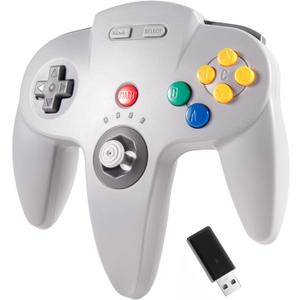 KIWITATA N64 Wireless Controller for Switch Online Games, 2.4ghz Wireless N64 Remote USB Joystick Game Controller for Switch/Switch Lite/Switch OLED, MAC, PC Windows 7,8,10,11/Raspberry Pi Gray